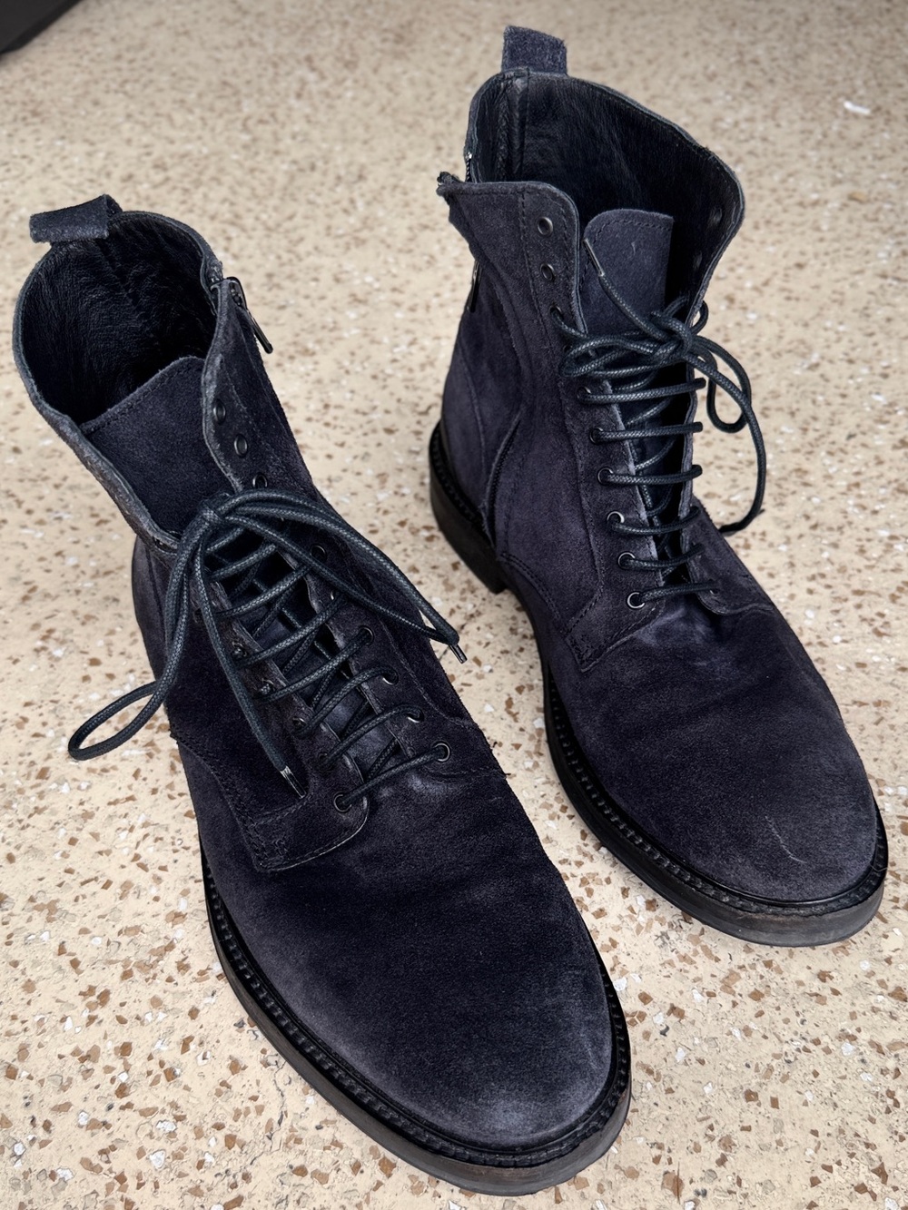 Man Designer Suede Combat Boots Size 11 Black Charcoal Lace Up Zip